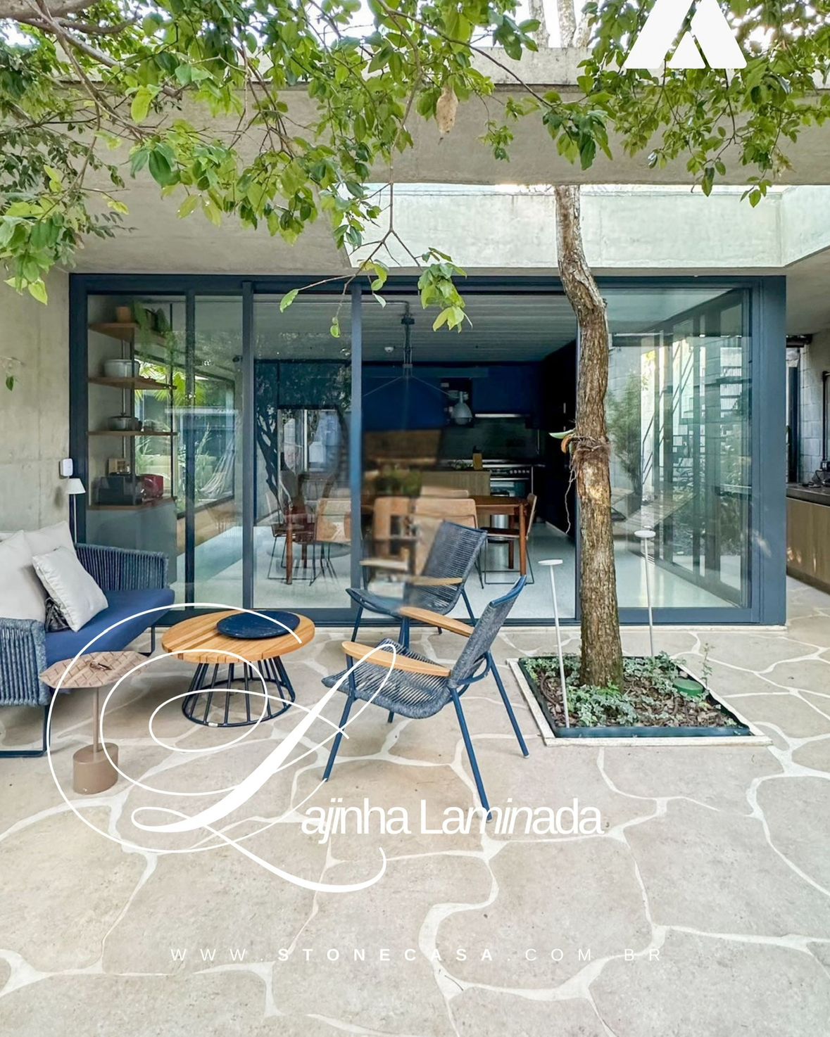 Lajinha Laminada Granito Rustico | Stone Casa lajinha laminada aplicada em parede com acabamento natural