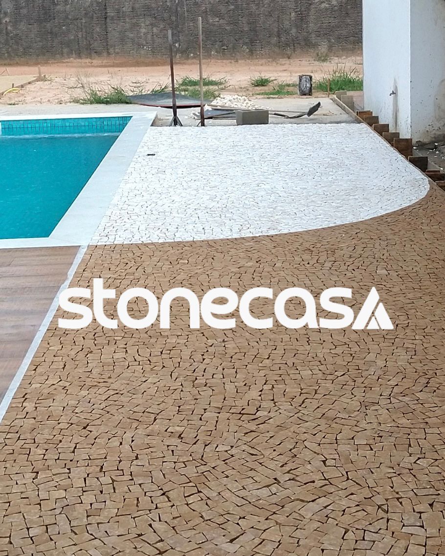 pedra portuguesa caramelo mosaico calçada jardim | Stone Casa pedra portuguesa caramelo ou amarela stone casa calçada jardim piscina piso externo